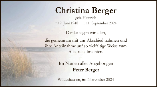 Todesanzeige von Christina Berger von SYK