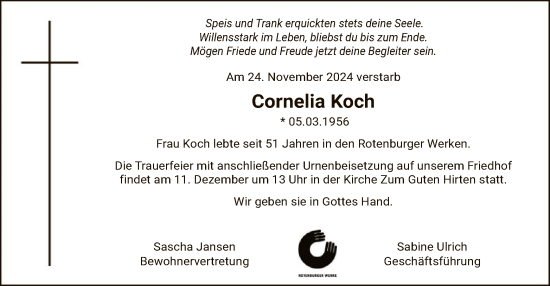 Todesanzeige von Cornelia Koch von SYK