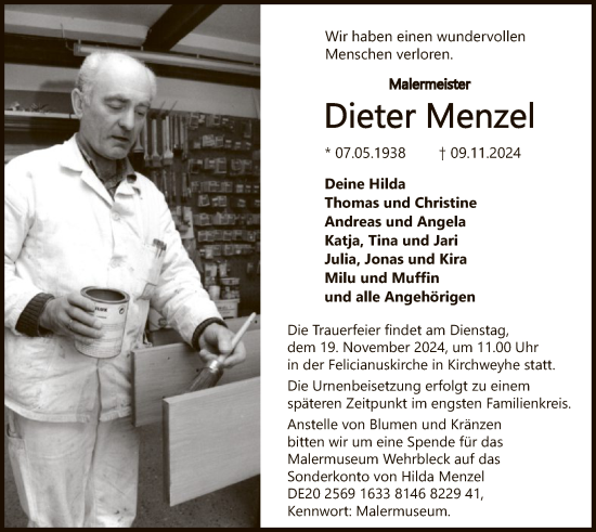 Todesanzeige von Dieter Menzel von SYK