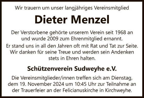 Todesanzeige von Dieter Menzel von SYK