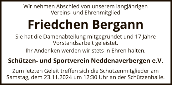 Todesanzeige von Friedchen Bergann von SYK