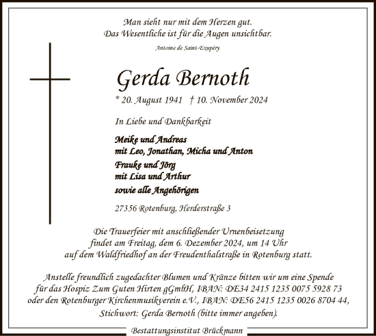 Todesanzeige von Gerda Bernoth von SYK