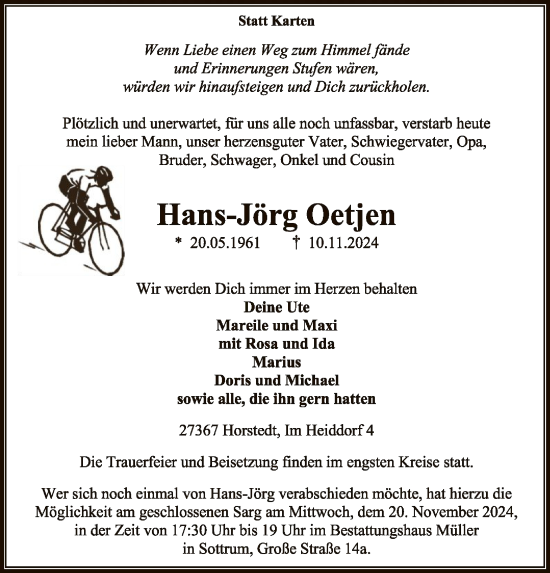 Todesanzeige von Hans-Jörg Oetjen von SYK