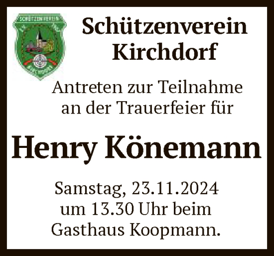 Todesanzeige von Henry Könemann von SYK