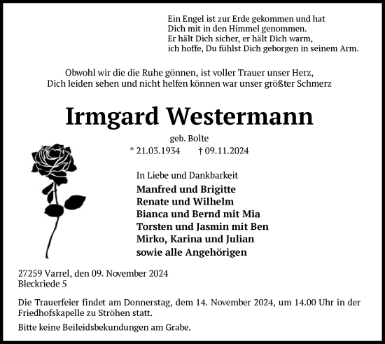 Todesanzeige von Irmgard Westermann von SYK