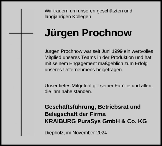 Todesanzeige von Jürgen Prochnow von SYK