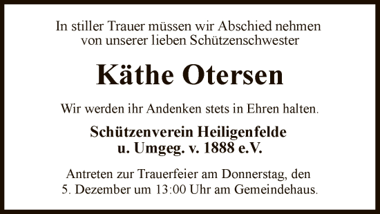 Todesanzeige von Käthe Otersen von SYK