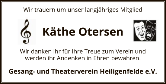 Todesanzeige von Käthe Otersen von SYK