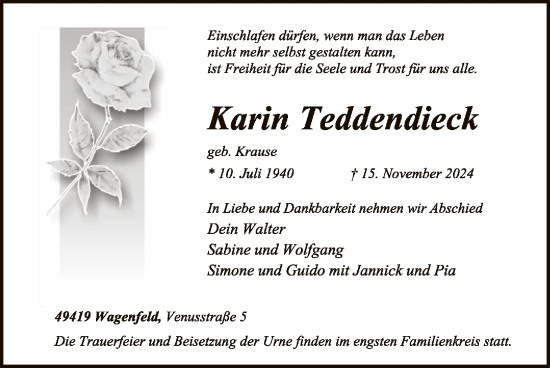 Todesanzeige von Karin Teddendieck von SYK