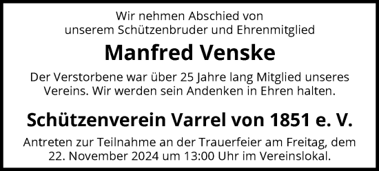 Todesanzeige von Manfred Venske von SYK