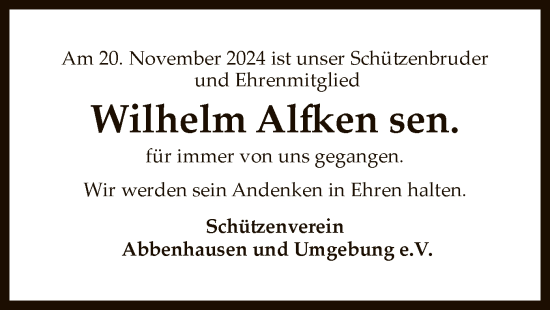 Todesanzeige von Wilhelm Alfken von SYK