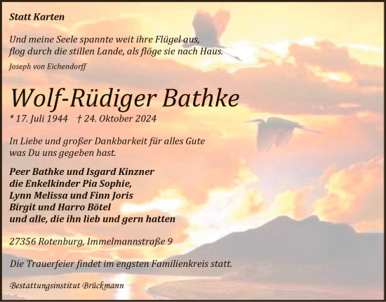 Todesanzeige von Wolf-Rüdiger Bathke von SYK