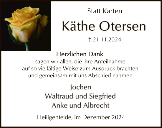 Todesanzeige von Käthe Otersen von SYK