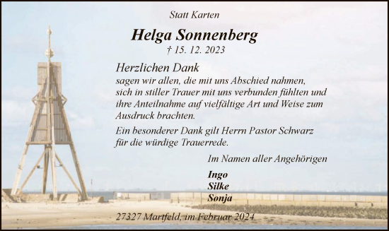 Todesanzeige von Helga Sonnenberg von SYK