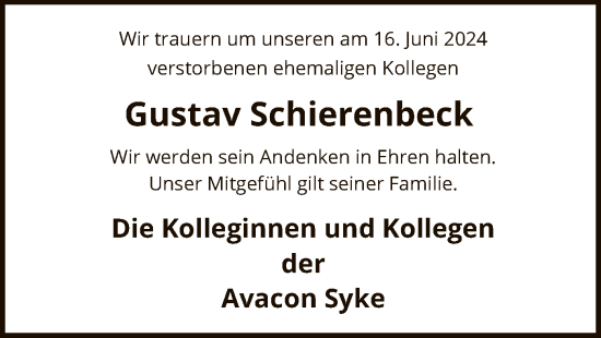 Todesanzeige von Gustav Schierenbeck von SYK