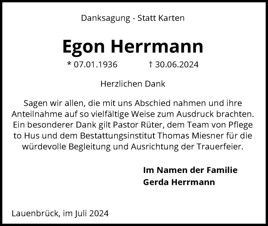Todesanzeige von Egon Herrmann von SYK