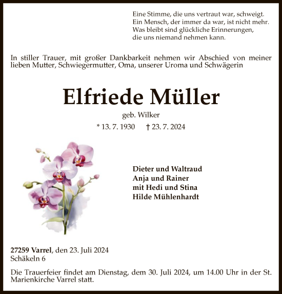 Todesanzeige von Elfriede Müller von SYK