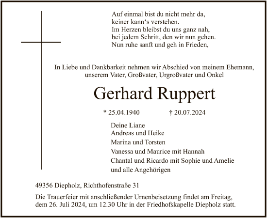 Todesanzeige von Gerhard Ruppert von SYK
