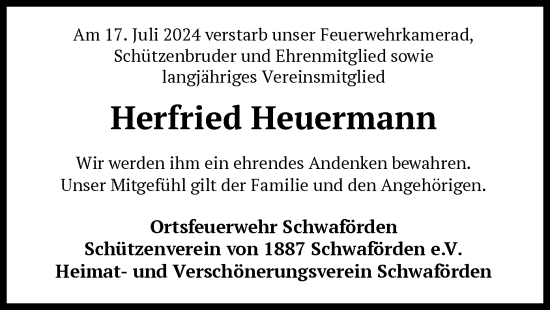 Todesanzeige von Herfried Heuermann von SYK