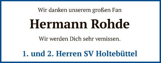 Todesanzeige von Hermann Rohde von SYK