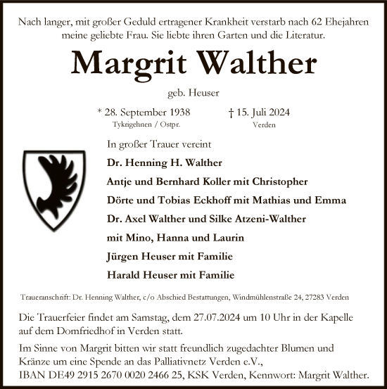 Todesanzeige von Margrit Walther von SYK