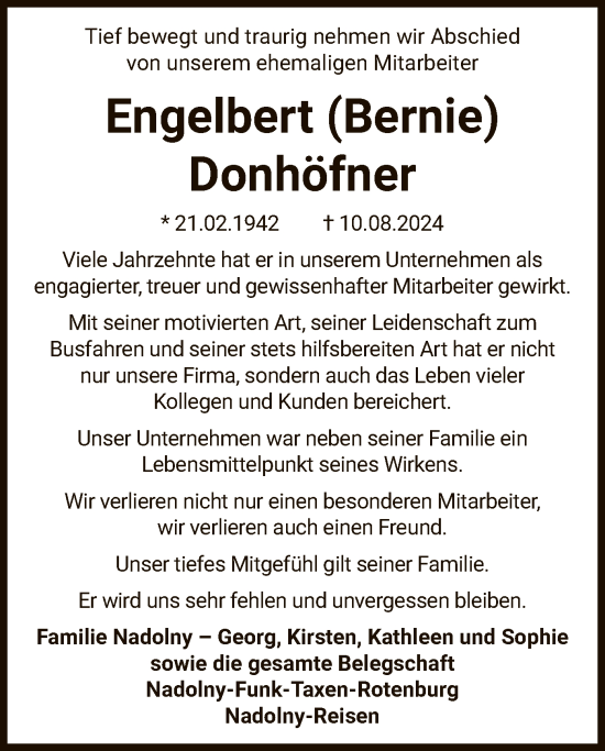 Todesanzeige von Engelbert Donhöfner von SYK