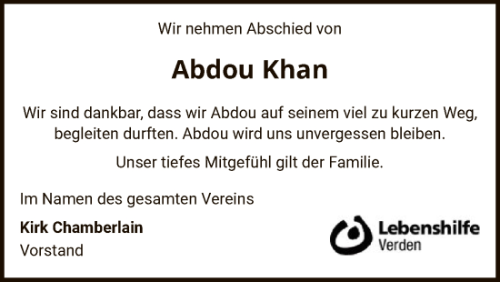 Todesanzeige von Abdou Khan von SYK