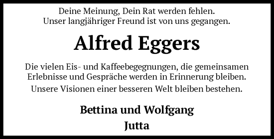 Todesanzeige von Alfred Eggers von SYK