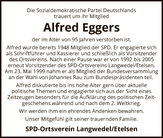 Todesanzeige von Alfred Eggers von SYK