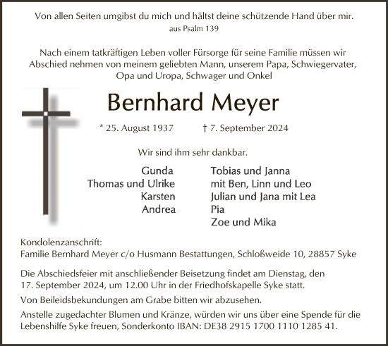 Todesanzeige von Bernhard Meyer von SYK