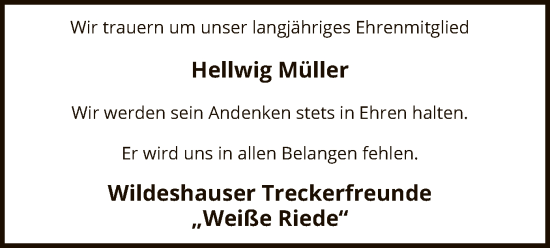 Todesanzeige von Hellwig Müller von SYK