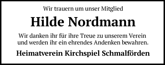 Todesanzeige von Hilde Nordmann von SYK