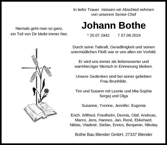 Todesanzeige von Johann Bothe von SYKSYK