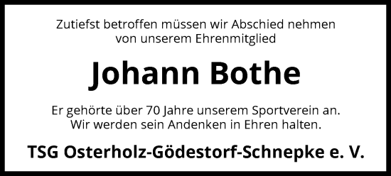 Todesanzeige von Johann Bothe von SYK