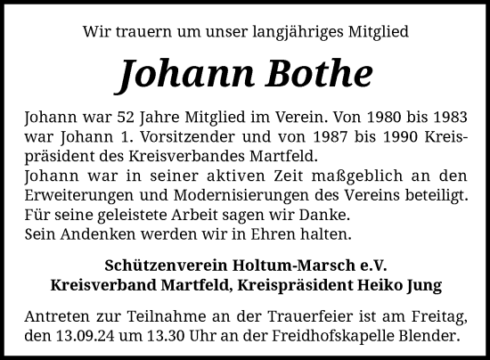 Todesanzeige von Johann Bothe von SYK