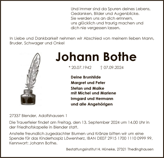 Todesanzeige von Johann Bothe von SYKSYK