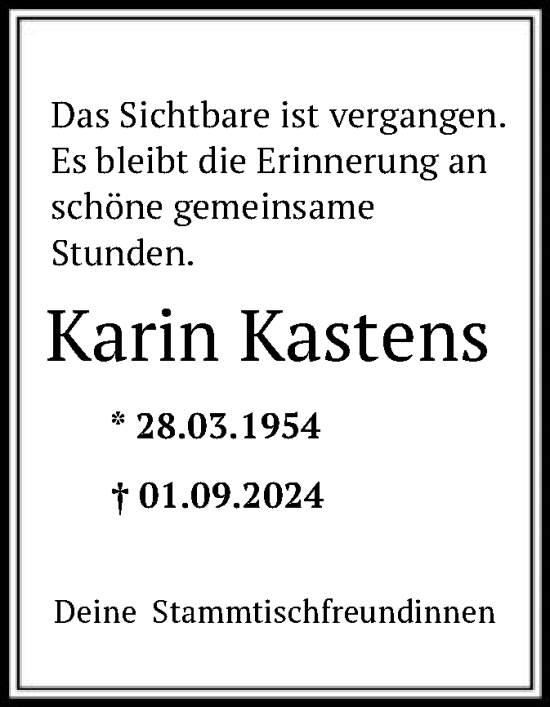 Todesanzeige von Karin Kastens von SYK