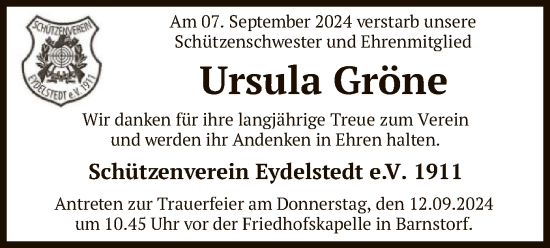 Todesanzeige von Ursula Gröne von SYK