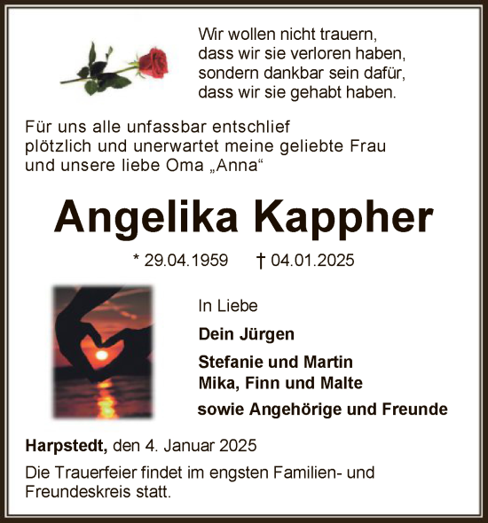 Todesanzeige von Angelika Kappher von SYKSYK