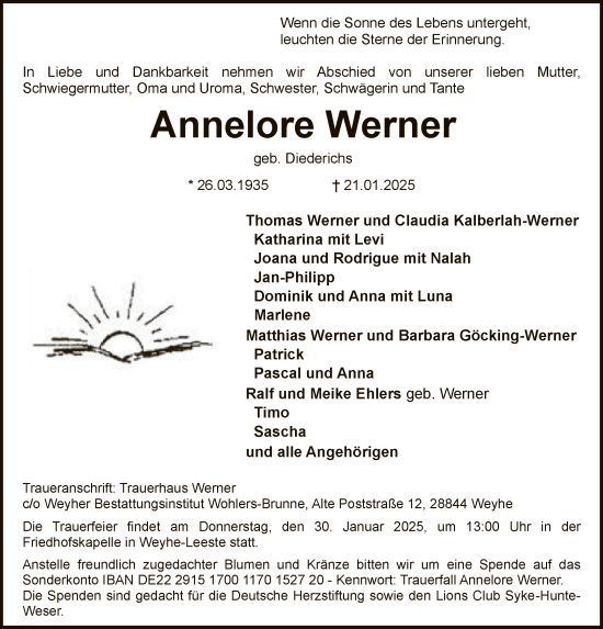 Todesanzeige von Annelore Werner von SYK