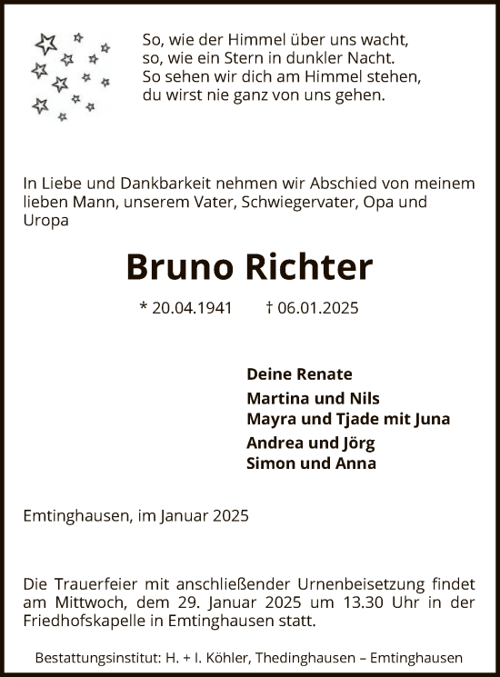 Todesanzeige von Bruno Richter von SYKSYK