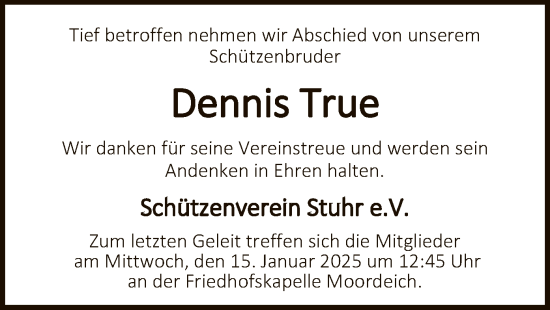 Todesanzeige von Dennis True von SYK