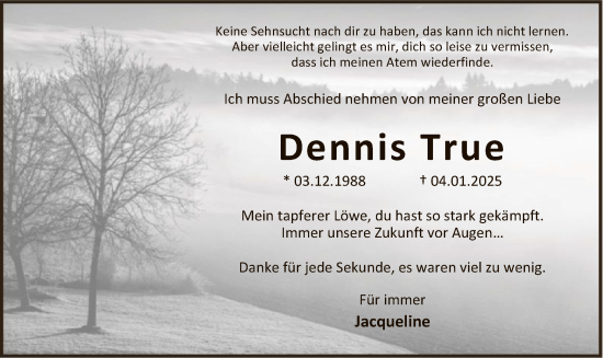 Todesanzeige von Dennis True von SYK