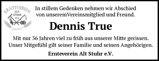 Todesanzeige von Dennis True von SYK