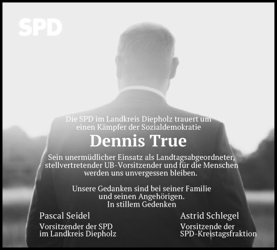 Todesanzeige von Dennis True von SYKSYK