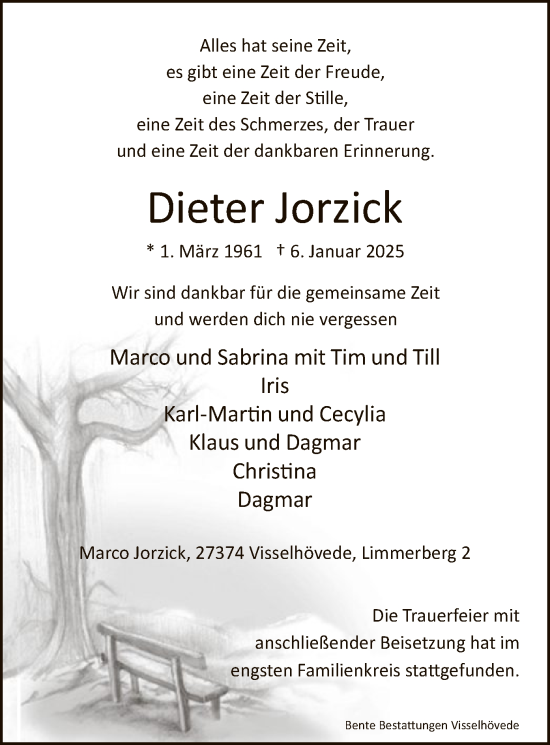 Todesanzeige von Dieter Jorzick von SYK