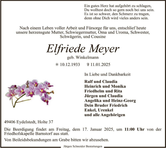 Todesanzeige von Elfriede Meyer von SYK