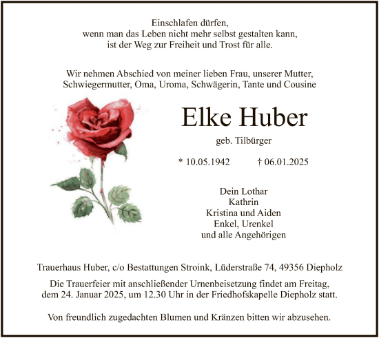 Todesanzeige von Elke Huber von SYK