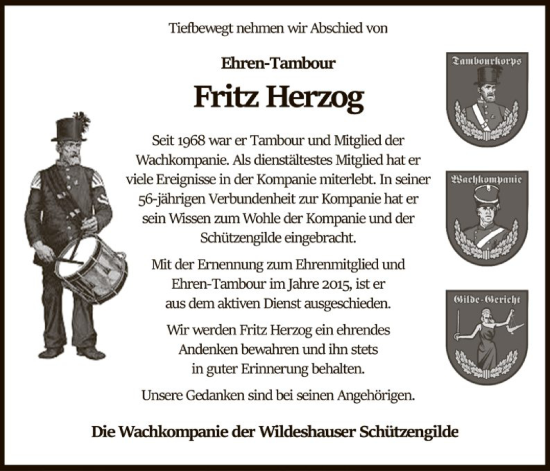 Todesanzeige von Fritz Herzog von SYK