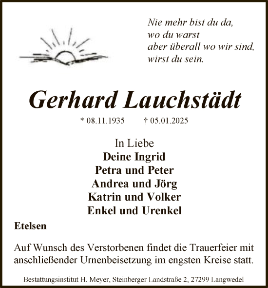 Todesanzeige von Gerhard Lauchstädt von SYK